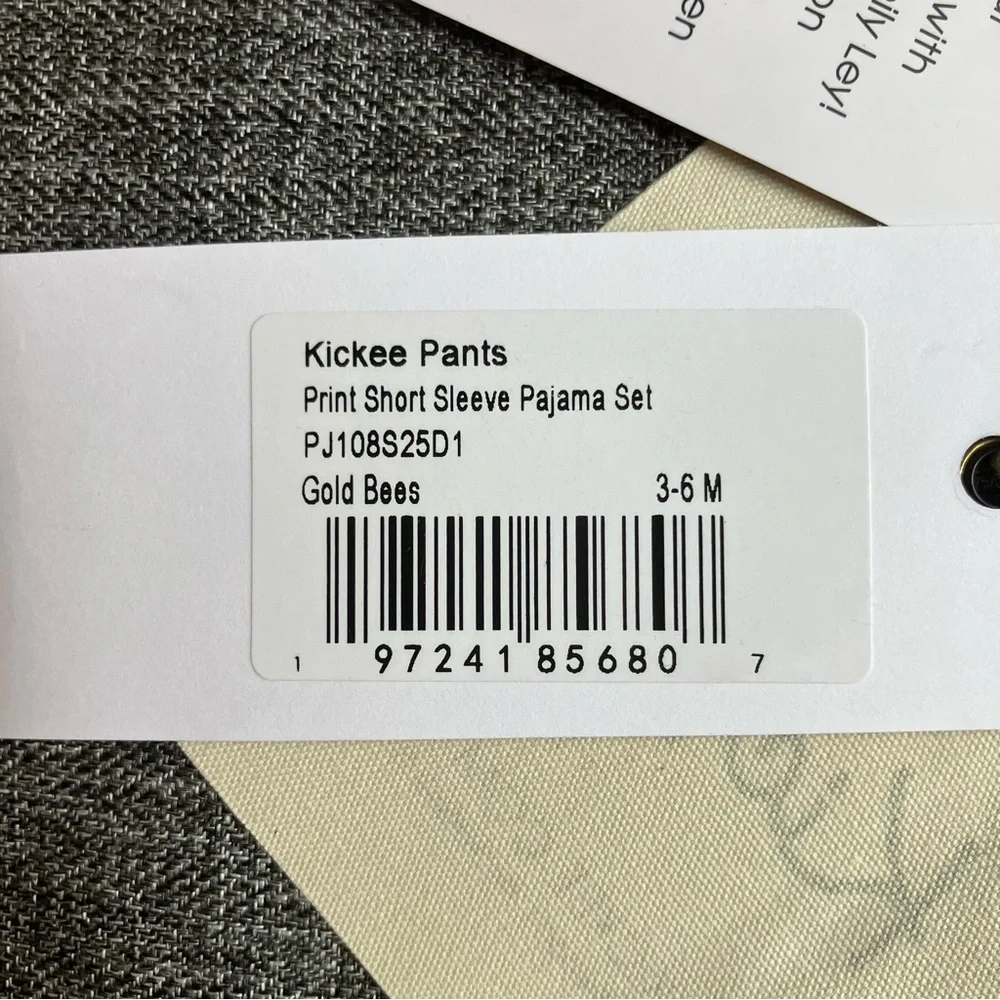 NWT Kickee Pants Print Short Sleeve Pajama Set in Gold Bees Bamboo 3-6M